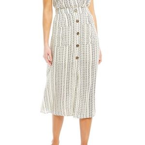 Stripe Button Front Midi Skirt